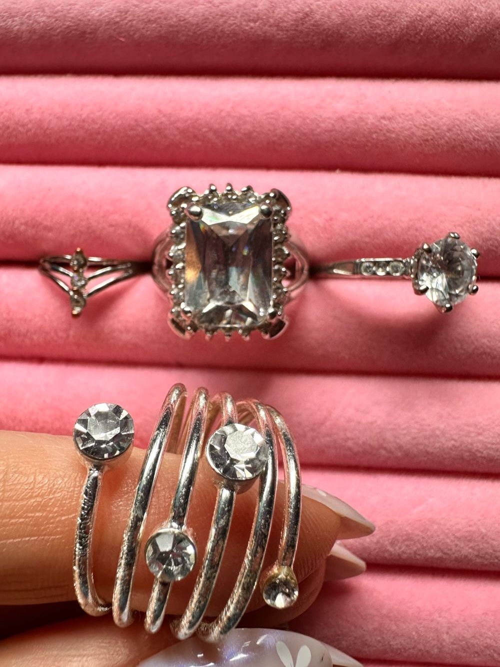 Express • Rhinestone Bling Silver Tone Ring Set - Picture 4 of 15